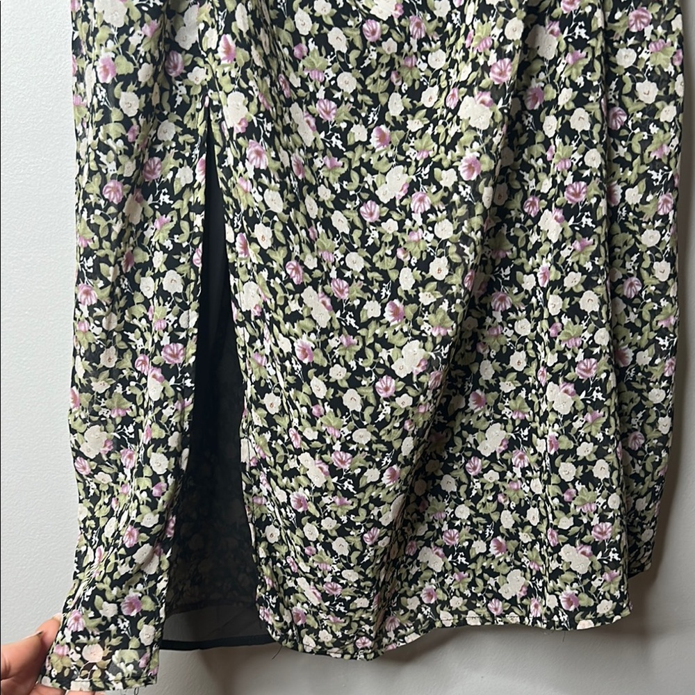 Black tape _ Floral Black Dress with green and pink florals - Picture 2 of 6